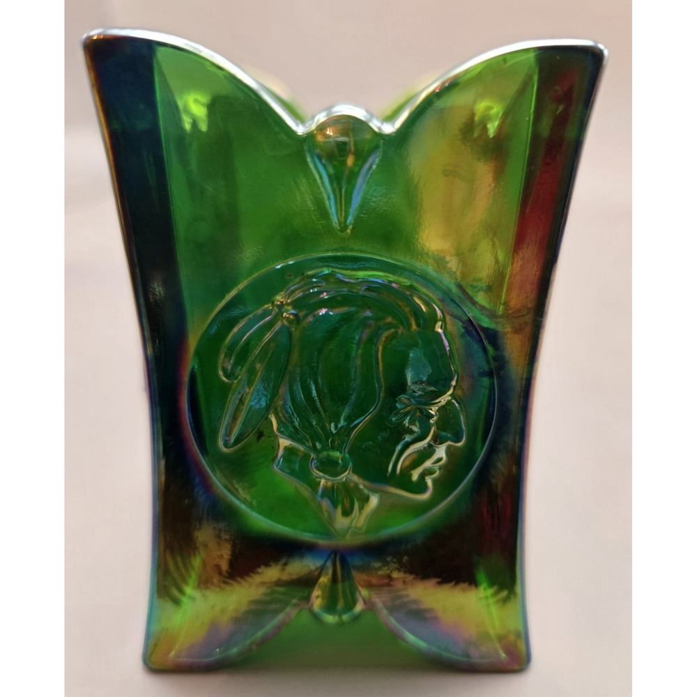 Vintage Toothpick Holder Collectable Joe St.Clair Iridescent Green Glass Square - Picture 2 of 9